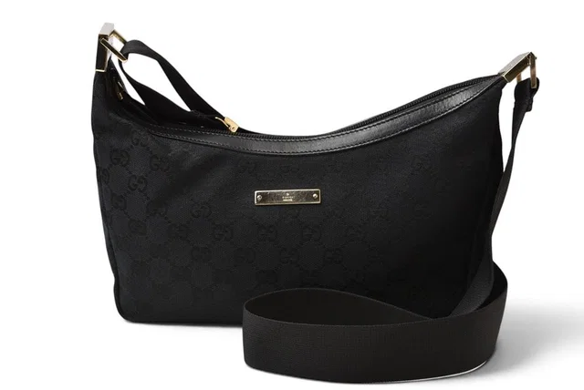 Gucci Shoulder Bag Vintage Crossbody GG Canvas Black in Black Canvas from The Reluxe