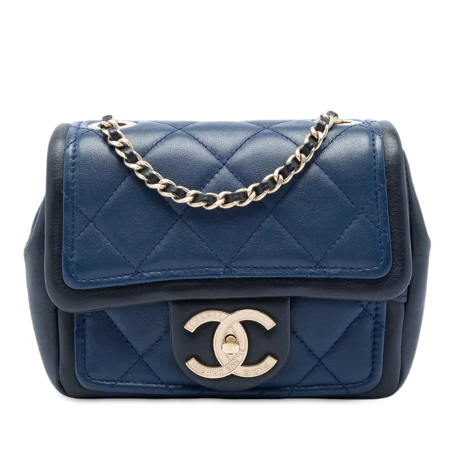 Blue Chanel Mini Square Calfskin Graphic Flap Crossbody Bag in Blue Calfskin from Designer Revival, photo 1 of 1