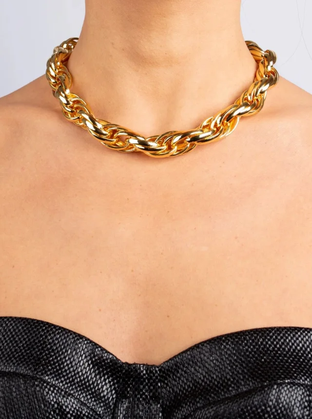 FEDERICA TOSI 'Lace Rose' Gold color Necklace with Chain Design and Claw Clasp Closure in Metal for Women, photo 5 of 6 from Gaudenzi Boutique
