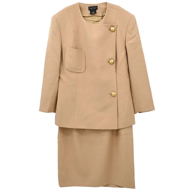 Gucci Setup Suit Jacket Skirt Beige #44 in Beige Wool from AMORE Vintage Tokyo