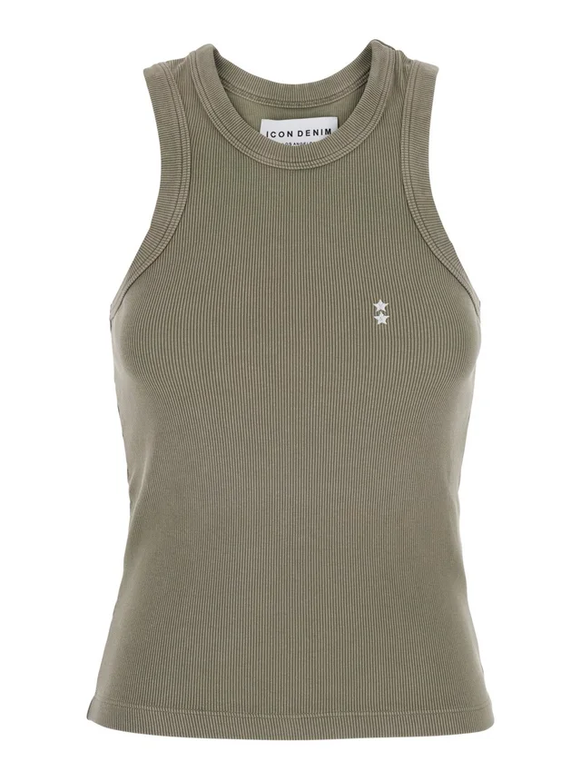 ICON DENIM Green Sleeveless Top with Round Neck and Logo Patch on the Front in Cotton for Women in Green, photo 2 of 6 from Gaudenzi Boutique