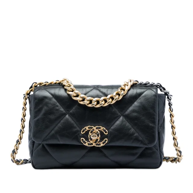 Black Chanel Medium Lambskin 19 Flap Satchel in Black Lambskin from Designer Revival