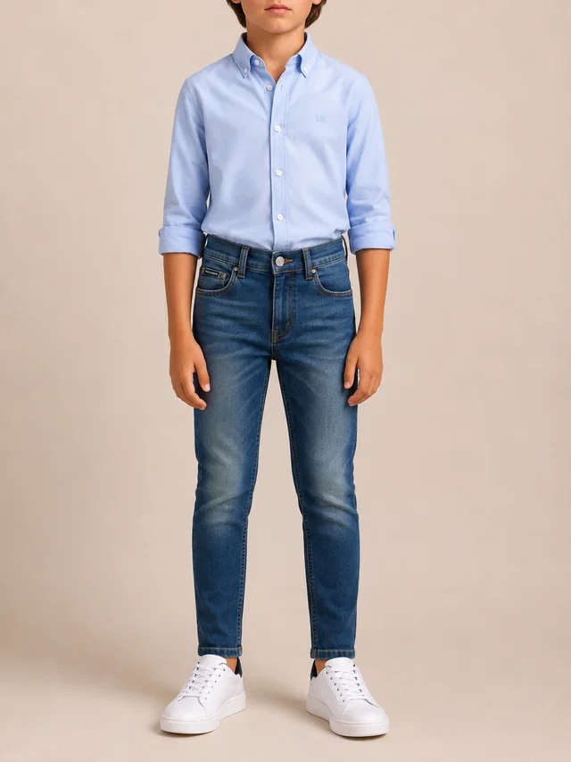 Dolce & Gabbana Kids Blue Denim Jeans with Silver Logo Plate Size 10 years in Blue Denim from Sellier