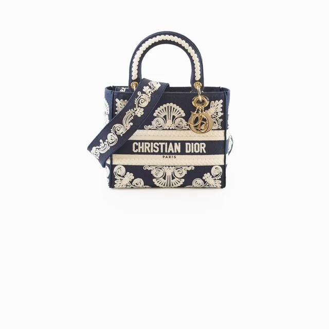 Lady Dior DLite Medium Navy Embroidery in Navy from The Purse Affair