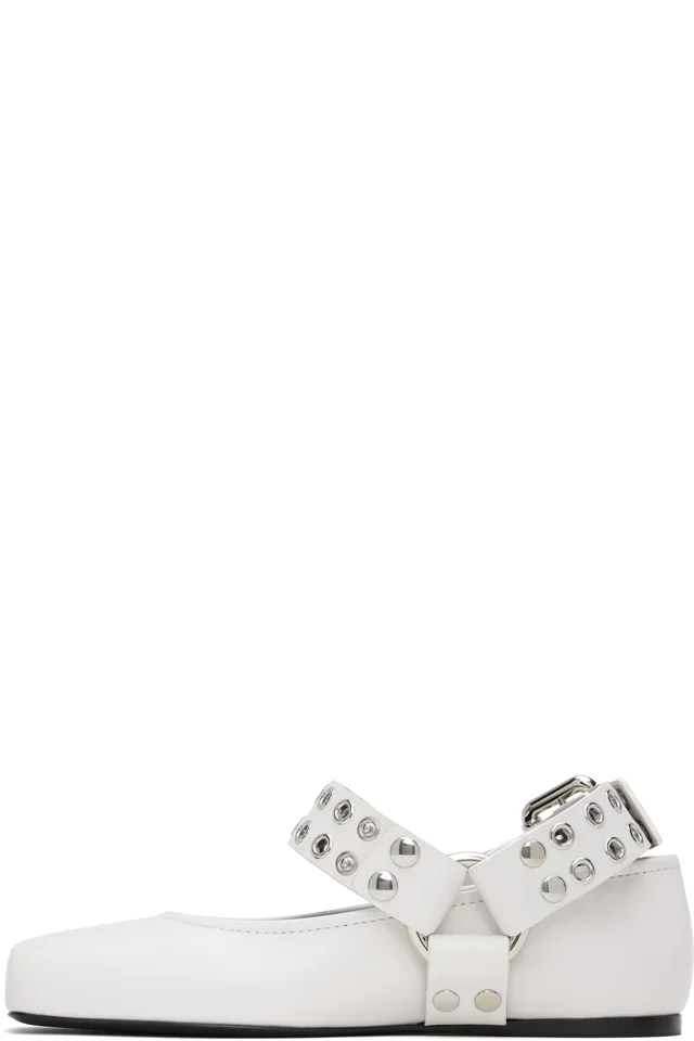 ALAÏA White Biker Ballerina Flats, photo 3 of 4 from SSENSE