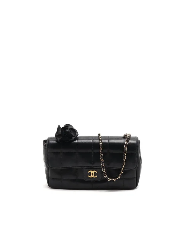 Chanel Mini Camellia Chocolate Bar Bag in Brown Satin from A Retro Tale