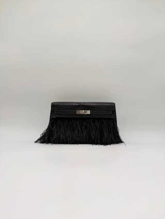 Hermès Kelly Elan Foile Black Matte Porosus Palladium Hardware in Black from Luxury Promise, photo 2 of 11