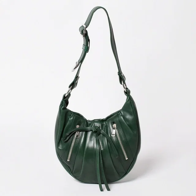 Saint Laurent Rive Gauche Leather Hobo Shoulder Bag Tom Ford Era Pleated Green in Green Leather from The Reluxe