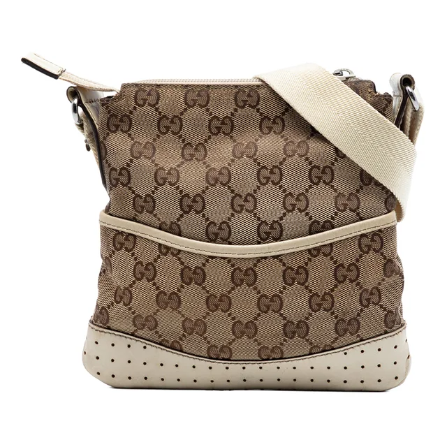 Beige Gucci Small GG Canvas Perforated Crossbody in Beige Canvas from Designer Revival
