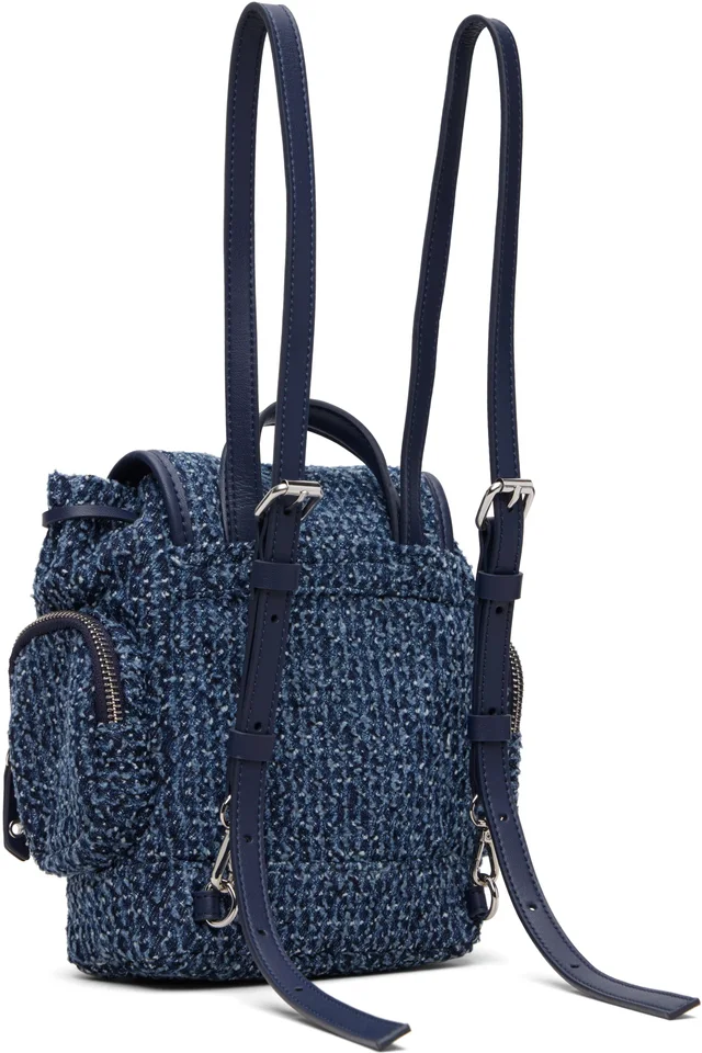 GANNI Blue Bucky Nano Tweed Denim Backpack, photo 3 of 4 from SSENSE