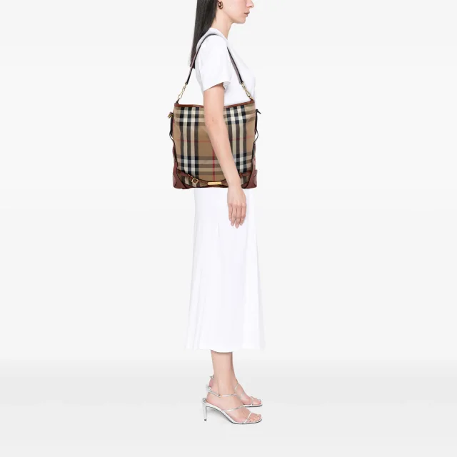 Beige Burberry House Check Canvas Gosford Bridle Satchel in Beige Canvas from Designer Revival, photo 6 of 6