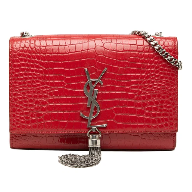 Red Saint Laurent Small Croc Embossed Leather Monogram Kate Tassel Crossbody in Red Crocodile from Designer Revival, photo 1 of 1