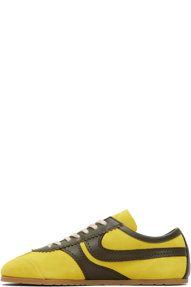 Dries Van Noten Yellow & Khaki Suede Sneakers, photo 3 of 5 from SSENSE