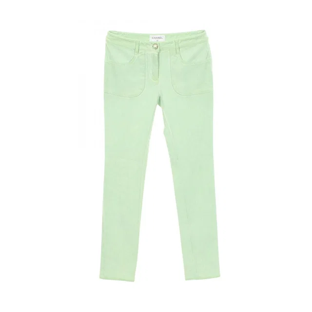 Chanel Pants CC Logo Pearl Button Skinny Cotton from The Reluxe