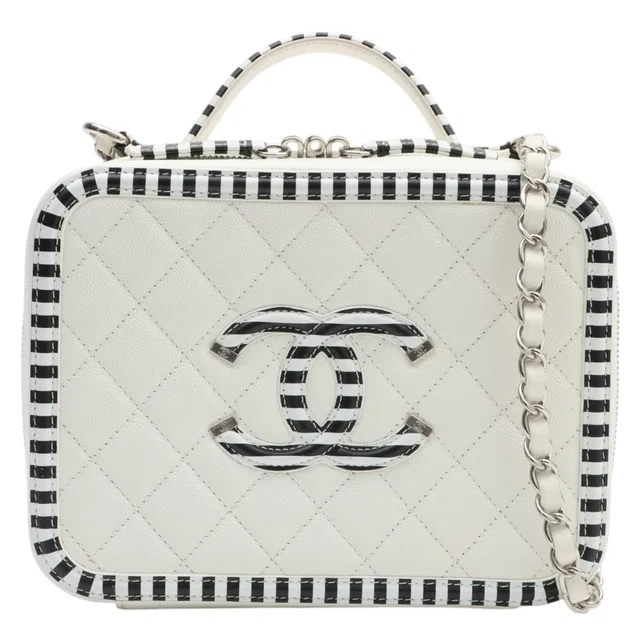 Chanel 2019年頃製 キャビアスキンCCフィリグリー2wayバッグ ホワイト/ブラック from VINTAGE QOO TOKYO