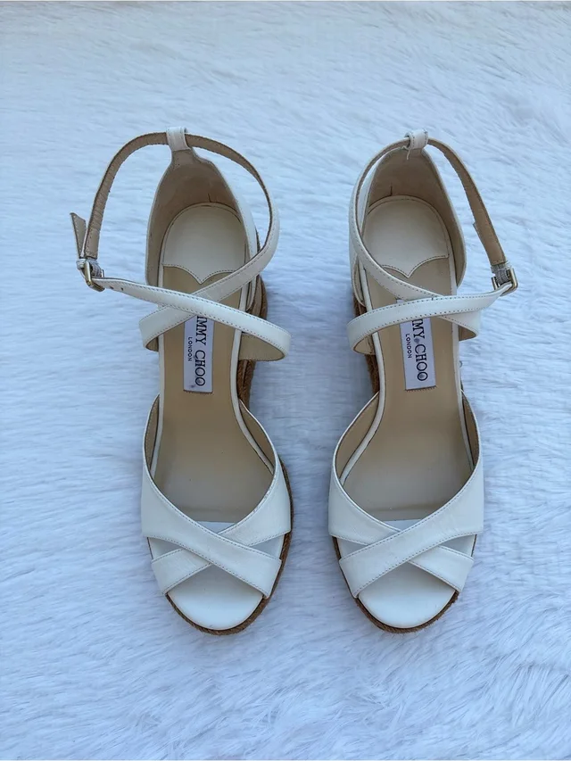Jimmy Choo Leather Alanah Cork Wedge Ankle Strap Sandals in white Leather from Poshmark
