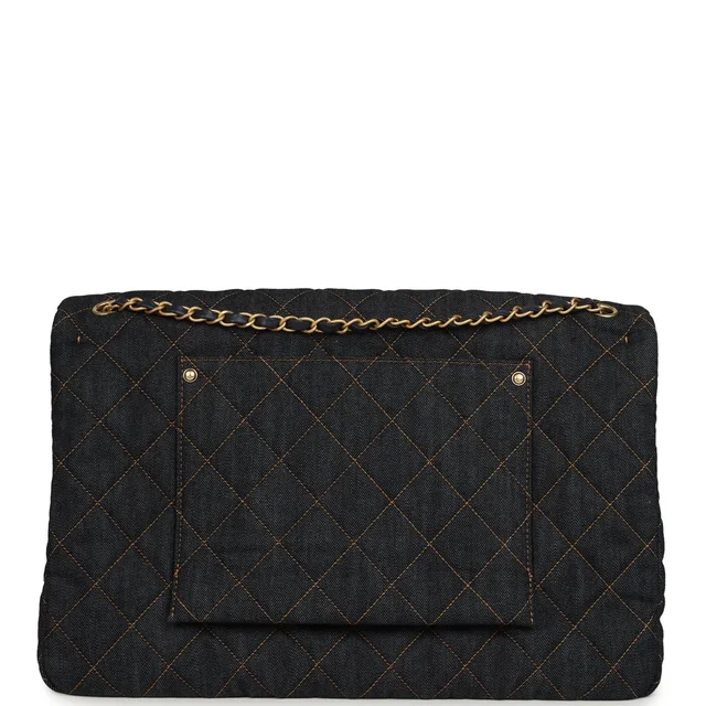 Chanel XXL Classic Single Travel Flap Bag Dark Blue Denim Brushed Gold Hardware in Blue Denim from Madison Avenue Couture, photo 4 of 10