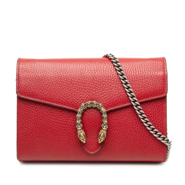 Red Gucci Calfskin Dionysus Wallet on Chain Crossbody Bag in Red Calfskin from Designer Revival
