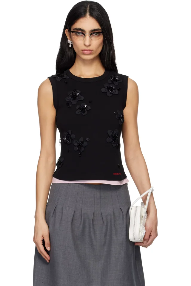 Black 3D Flower Tank Top, image 1 of 1 from SSENSE