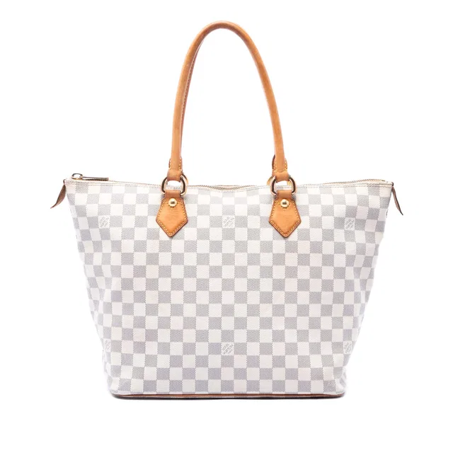 White Louis Vuitton Damier Azur Saleya MM Tote Bag in White Canvas from Designer Revival