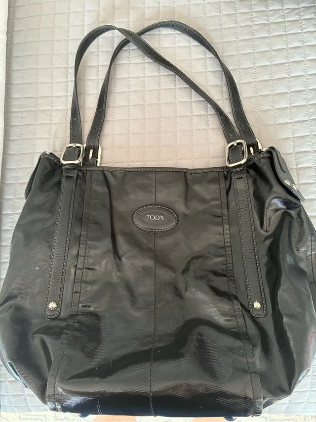 Tod's Leather Shoulder Tote With Double Straps in black Leather from Poshmark