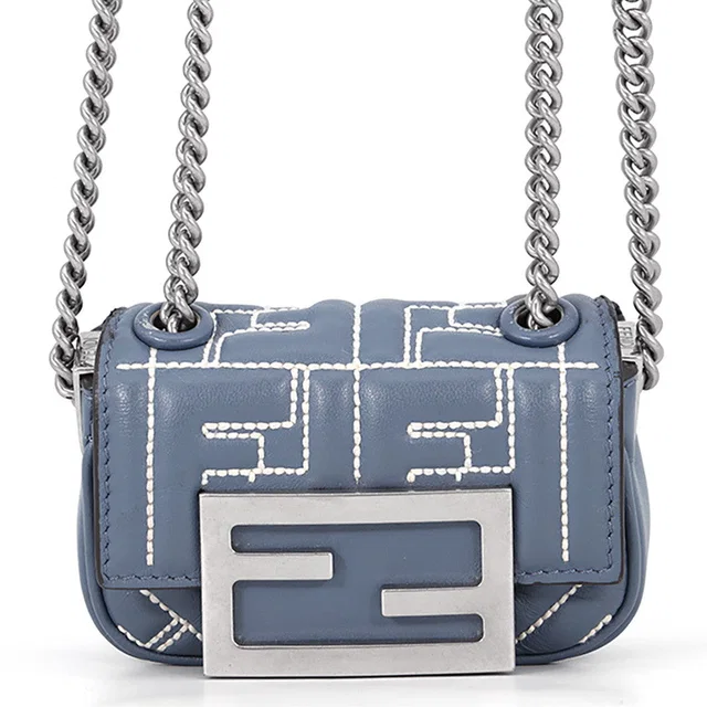Fendi ZUCCA Nanobucket Chain Shoulder Bag Light Blue/White7AS143 Leather Size Mini in Blue Leather from GALLERY RARE