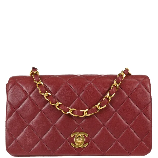 Chanel 1989-1991 Burgundy Lambskin Turnlock Mini Full Flap Shoulder Bag in Burgundy Lambskin from AMORE Vintage Tokyo