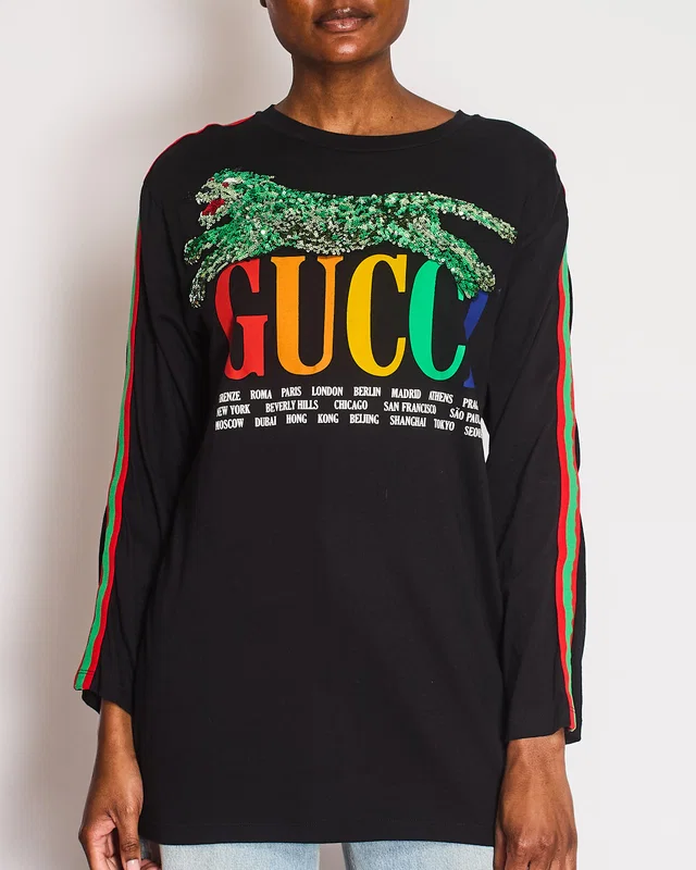 Gucci Navy Long Sleeve Cities Oversized Sweatshirt with Sequin Tiger Detail Size XS (UK 6) in Navy from Sellier