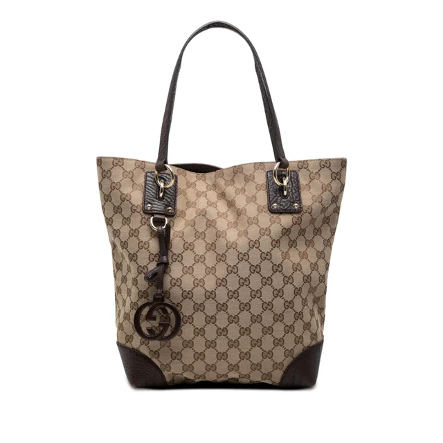Beige Gucci GG Canvas GG Charm Tote in Beige Canvas from Designer Revival