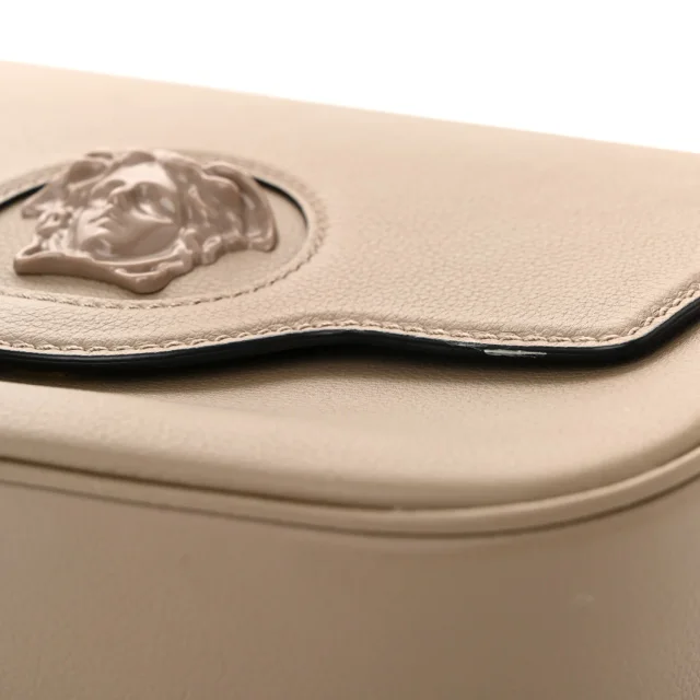 Versace Grained Calfskin La Medusa Flap Shoulder Bag Taupe in Taupe Caviar leather from FASHIONPHILE, photo 10 of 13