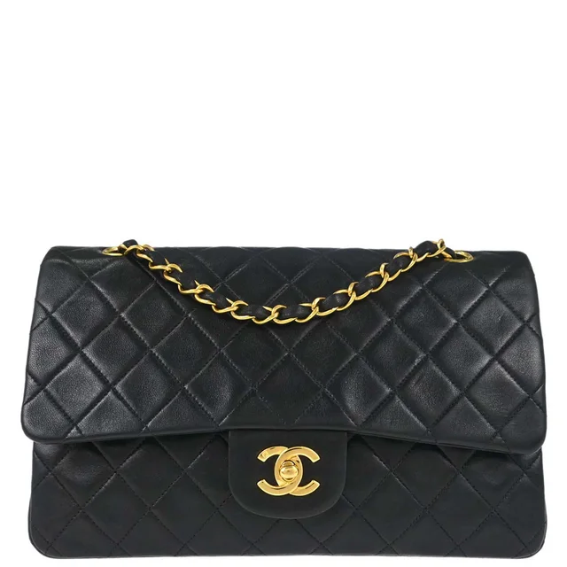 Chanel 1996-1997 Black Lambskin Medium Classic Double Flap Shoulder Bag in Black Lambskin from AMORE Vintage Tokyo