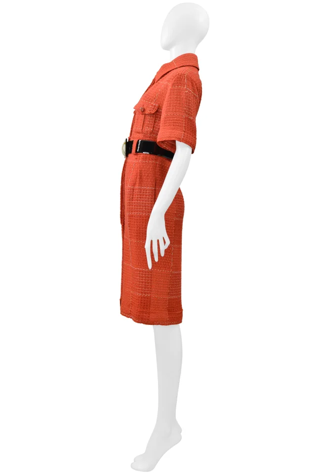 Chanel By Karl Lagerfeld Red Tweed Day Dress With Fancy Belt 2007 in Red Tweed from Resurrection Vintage, photo 9 of 10