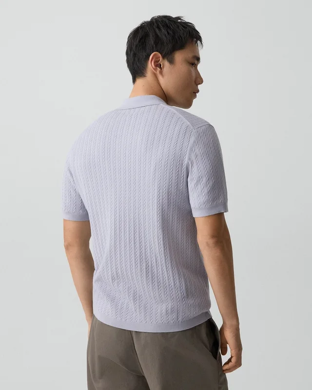 Theory Soris Cable-Knit Polo Shirt in Light Bilen in GRAY LILAC 62% Viscose, 38% Polyester; Exclusive Of Elastic, photo 10 of 12 from Theory