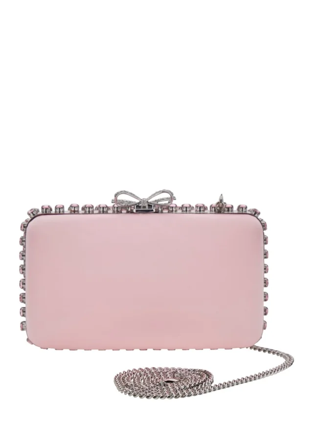 SELF-PORTRAIT "PINK SATIN CRYSTAL CLUTCH BAG" Pink Clutch Bag with crystals on the front in satin for women in Pink, photo 7 of 10 from Gaudenzi Boutique