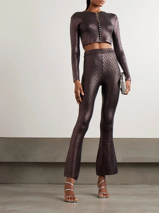 RABANNE Cropped metallic jacquard-knit cardigan in Purple, photo 2 of 2 from NET-A-PORTER (Canada)