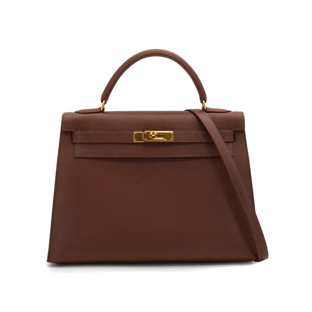 Hermès Kelly 32 Sellier Havane Courchevel Hand Shoulder Bag 1997 Square A Gold Hardware in Leather from Luxury Promise
