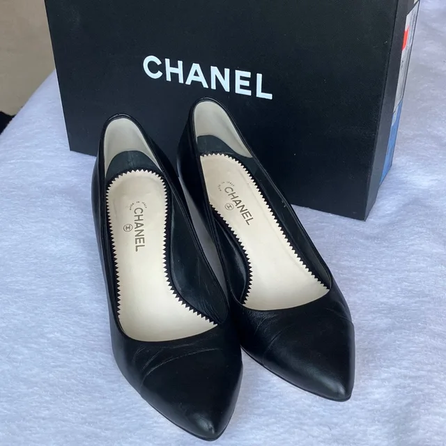 Chanel Pointed-Toe Leather Pumps in black Leather from Poshmark