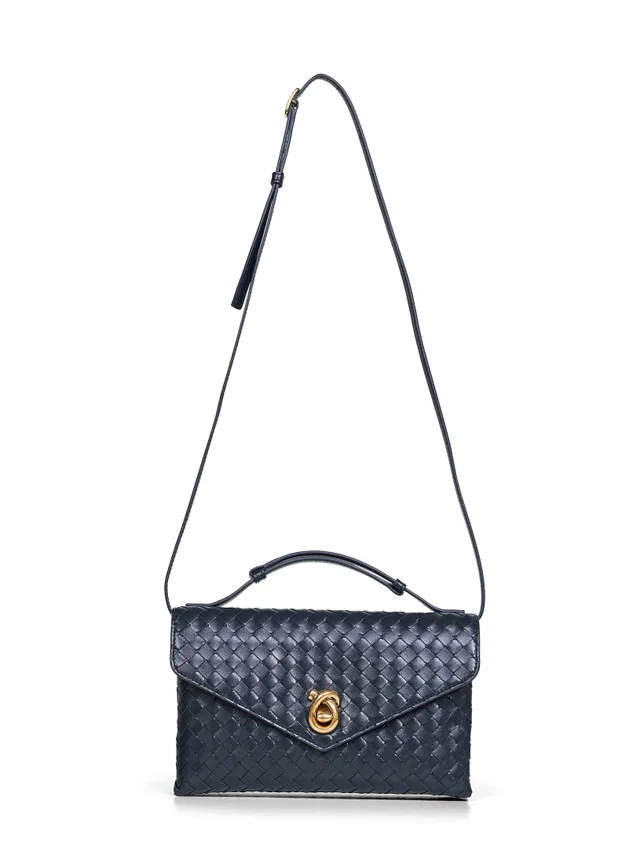 Bottega Veneta Knot Lock Crossbody Bag — Midnight Blue Lambskin in Navy Lambskin from HEWI