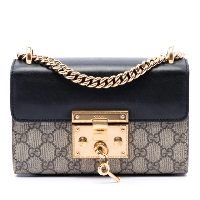Black Gucci Small GG Supreme Padlock Crossbody in Black Coated canvas from Designer Revival