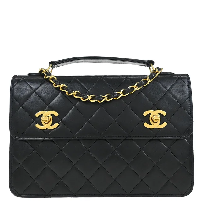 Chanel 1989-1991 Black Lambskin 2way Shoulder Handbag in Black Lambskin from AMORE Vintage Tokyo