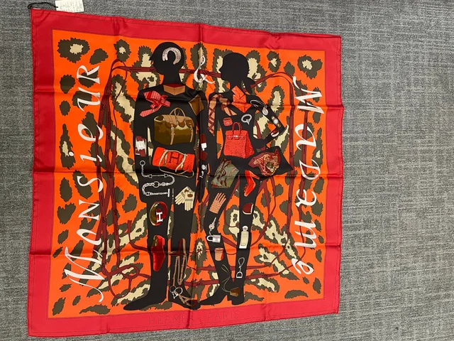 Hermès Silk 90-29 – Mythic Equestrian Silhouette in Burnt Orange and Black in Black Silk from Luxury Promise