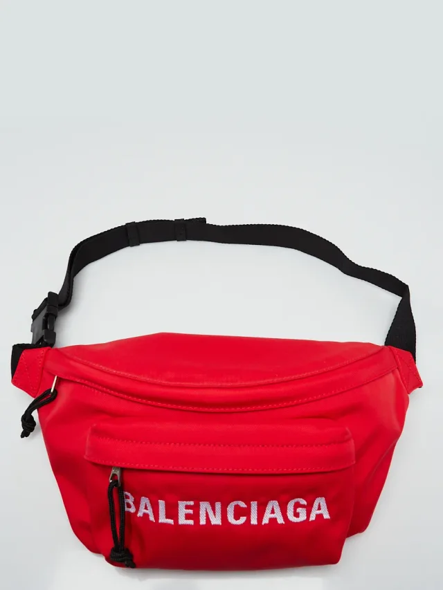 Balenciaga Red Recycled Nylon Logo Embroidered Wheel Belt Bag in Red Nylon from Yoogis, photo 8 of 13