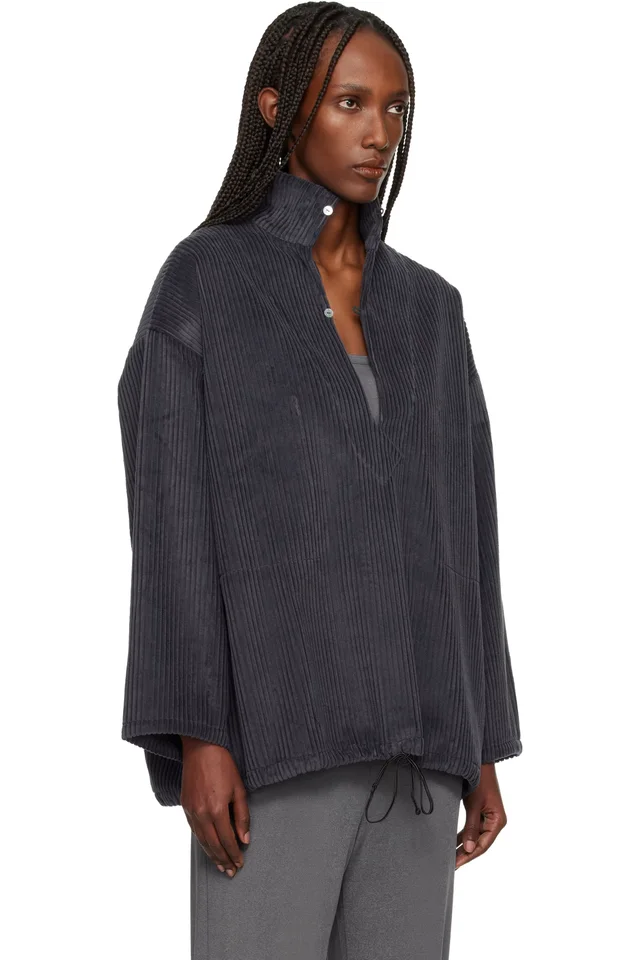 BAMBOU ROGER KWONG Gray Wide Cotton Corduroy Vareuse Turtleneck, photo 2 of 4 from SSENSE
