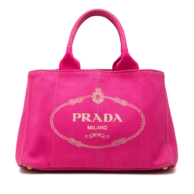 Pink Prada Canvas Canapa Logo Tote Satchel in Pink Canvas from Designer Revival
