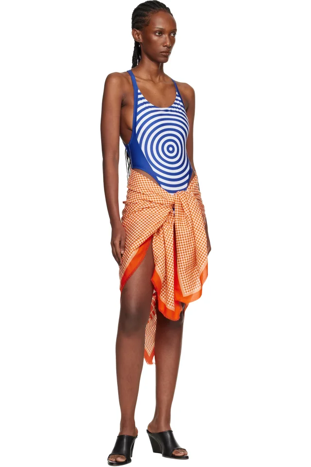 Jean Paul Gaultier Orange Gingham Cover-Up Scarf, photo 2 of 2 from SSENSE