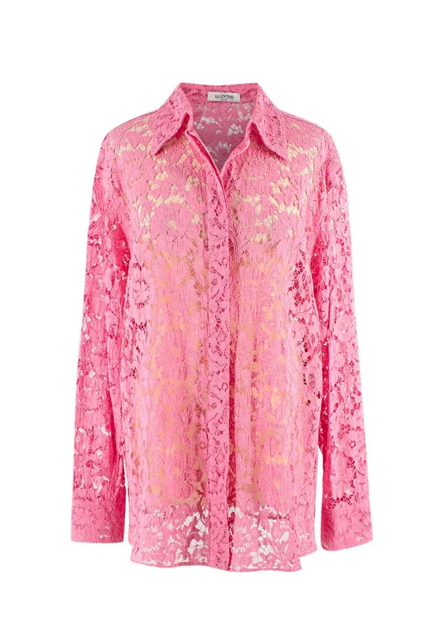 Valentino Garavani Bubblegum Pink Floral Lace Shirt in Pink from HEWI