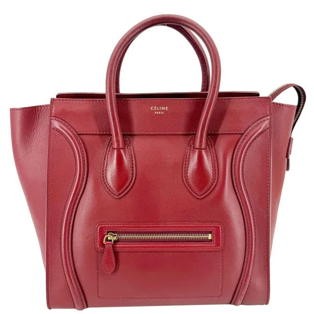 Celine Luggage Leather Satchel Bag Burgundy in Burgundy Leather from Dallas Designer Handbags