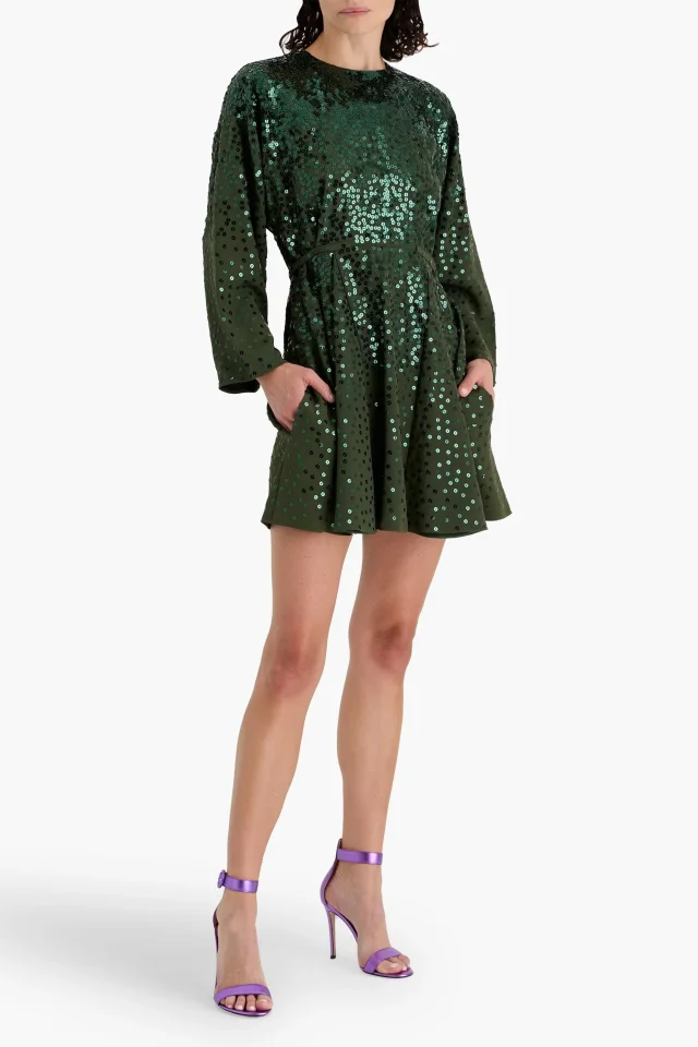Valentino Garavani Sequin-Embellished Silk-Crepe Mini Dress in Forest green, photo 2 of 4 from THE OUTNET