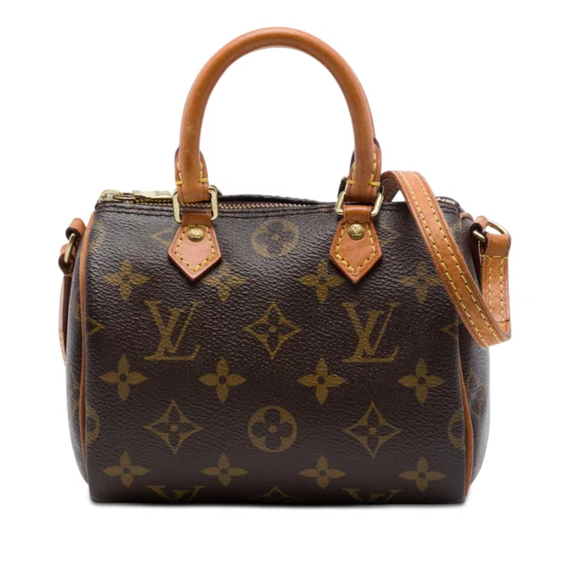 Brown Louis Vuitton Monogram Nano Speedy Bandouliere Satchel in Brown Coated canvas from Designer Revival