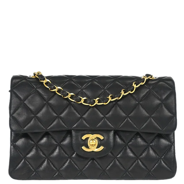 Chanel 2000-2002 Black Lambskin Small Classic Double Flap Shoulder Bag in Black Lambskin from AMORE Vintage Tokyo